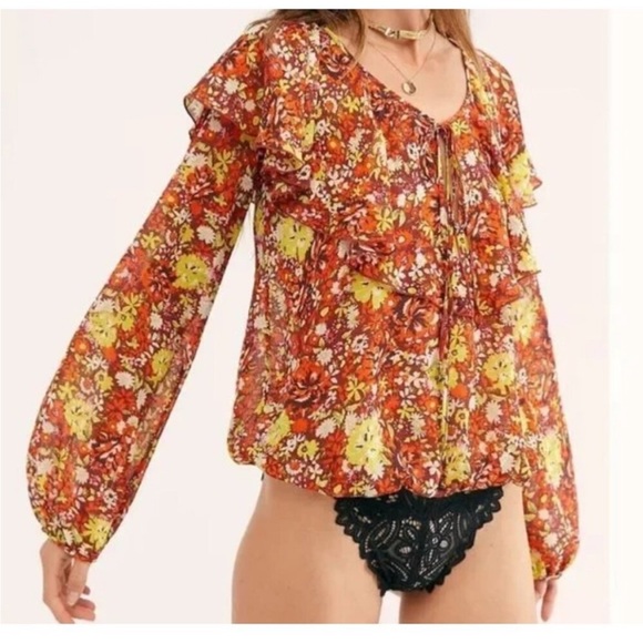 Intimately Free People Say It To Me Bodysuit Blouse Floral Boho - Picture 2 of 10
